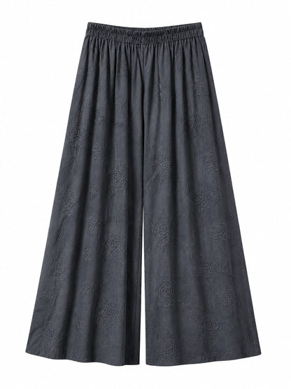 Black-on-Black Embroidered Wide Leg Trousers