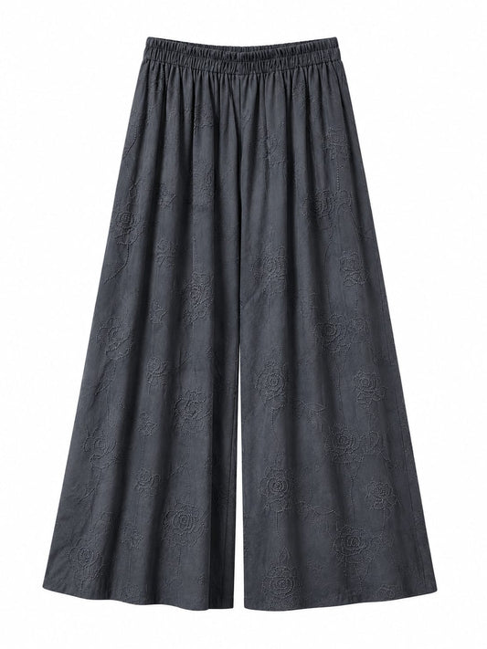 Black-on-Black Embroidered Wide Leg Trousers